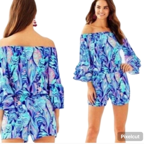 Lilly Pulitzer Vibrant Blue and Pink Ruffle Romper - Picture 1 of 10